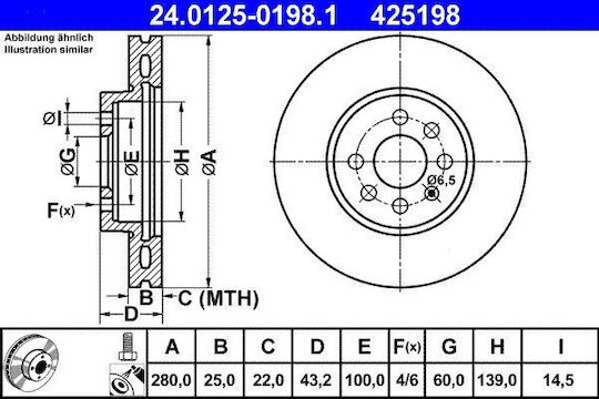 Диск за спирачки Opel Astra H L48 Ate 24012501981