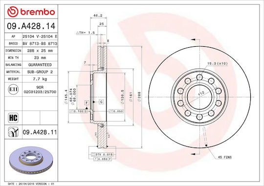 Skoda Superb 3u4 Brembo Brake Disc 09a42811