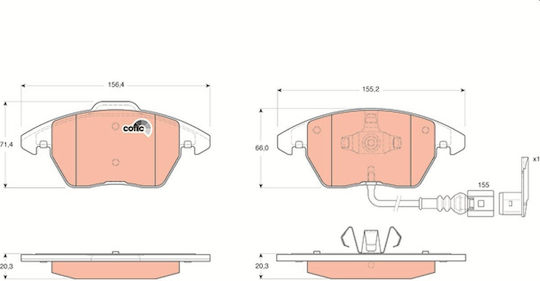 Front Brake Pad Set Trw for Audi A1 A3 TT Seat Altea Ibiza Leon Toledo Skoda Fabia Octavia 1.0-3.6 Height 71.4mm Width 155.2mm Thickness 20.3mm