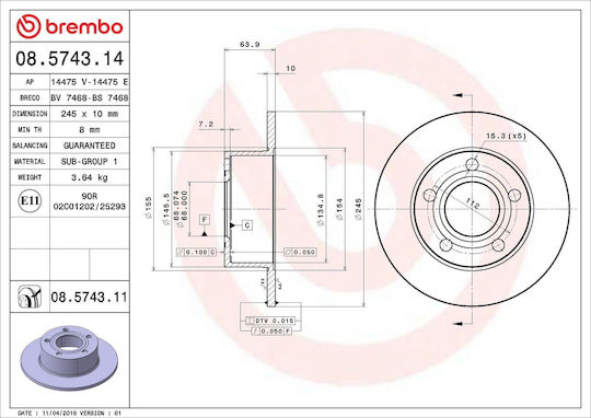 Диск за спирачки Audi A6 Avant 4a C4 Brembo 08574311