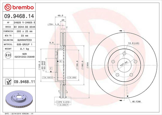 Ford Grand C-max Dxa Cb7 Dxa Ceu Brembo 09946811 Brake Disc