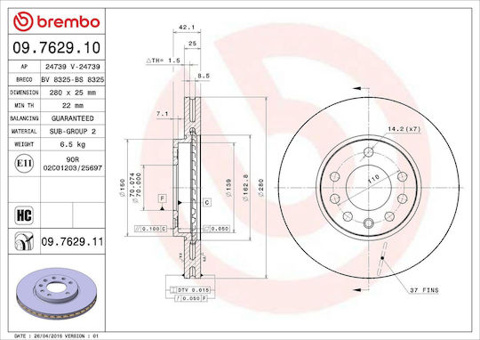 Brembo 09762911 Opel Zafira B A05 Bremsenscheibe