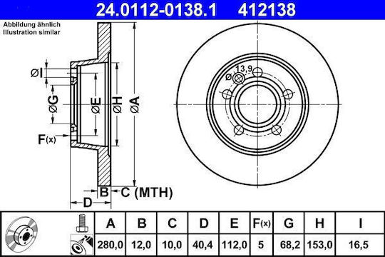 Brake Disc Vw Transporter Iv Bus 70xb 70xc 7db 7dw 7dk Ate 24011201381