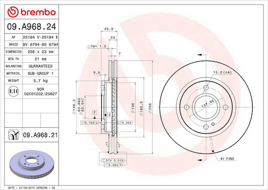 Brembo Покрити Дискове Линия 09.a968.21 Предни Спирачни Дискове