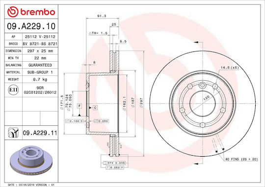Disc de frână Brembo 09a22911 Land Rover Discovery II LJ LT