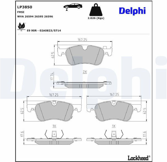 Delphi Спирачна накладка за Bentley Континентал Renault Алпийски