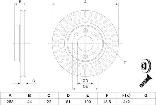 Bosch Brake Disc Front for Dacia Jogger / Logan / Sandero / Logan MCV Lada Vesta Renault Clio