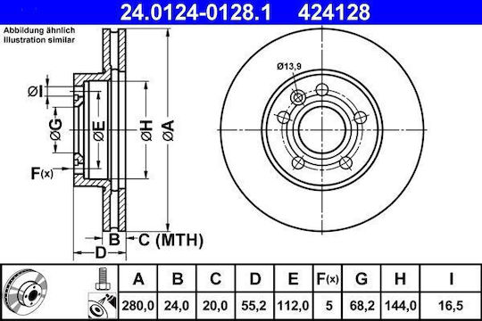 Диск за спирачки за Vw Transporter Iv Bus 70xb 70xc 7db 7dw 7dk Ate 24012401281