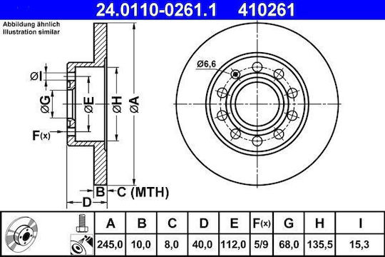 Спирачен диск Audi A4 8e2 B6 Ate 24011002611