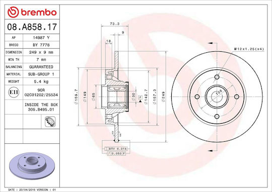 Bremsscheibe Citroen C4 II B7 Brembo 08a85817