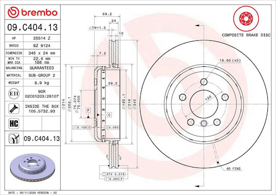 Bmw 7 F01 F02 F03 F04 Brake Disc Brembo 09c40413