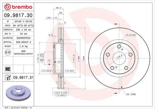 Disc de frână Toyota Avensis Combi T25 Brembo 09981731