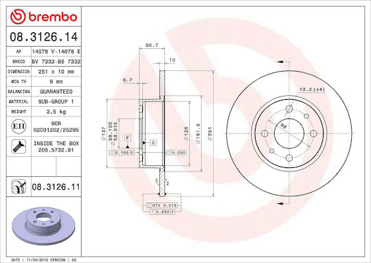 Brembo 08312611 Disc de frână Lancia Delta III 844