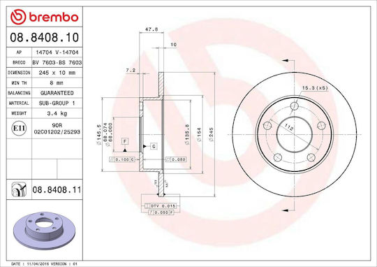 Disc de frână Vw Passat 3b2 Brembo 08840811