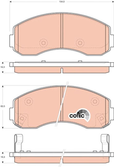 Front Disc Brake Pads Set Trw Kia K2500 K2700 K2900 2.5d 2.7d 2.9d 10.99 Height 63.5mm Width 154.0mm Thickness 16.3mm