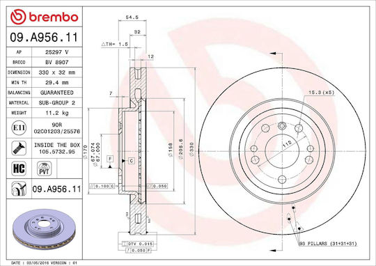 Mercedes-benz M-class W166 Brake Disc Brembo 09a95611