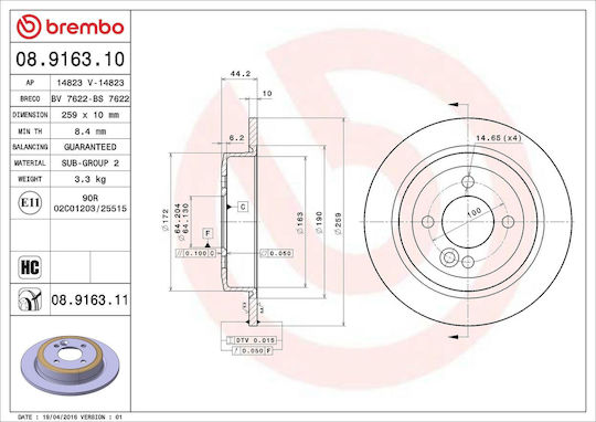 Mini Mini Cabriolet R52 Brake Disc Brembo 08916311