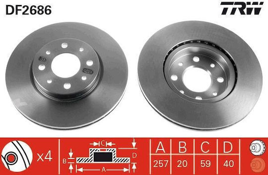 Vordere Rechte Linke Bremsscheibe Trw Alfa Romeo Fiat Ø257mm Dicke 20mm 4-Loch Belüftet Beschichtet