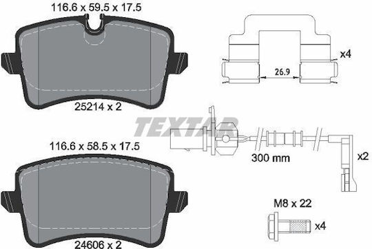 Textar Rear Disc Brake Pads Set Audi A8 D4 2.0-6.3 11.09-01.18 Height 59.5 Mm Width 116.6 Mm Thickness 17.5 Mm