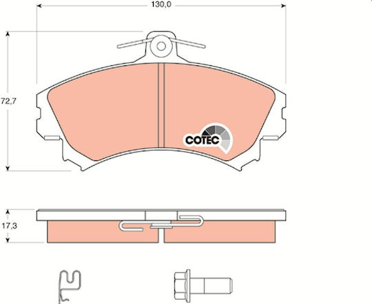 Front Brake Pad Set Accessories Trw Automotive Mitsubishi Colt Czc Vi Forfour 1.1-1.5d 72.7x130x17.3 Mm