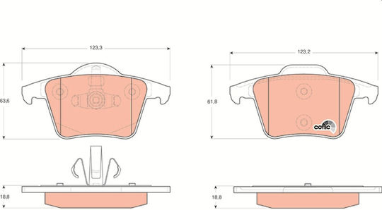 Trw Automotive Rear Disc Brake Pad Set Volvo Xc90 I 2.4d-4.4 10.02-12.14 61.8mm Height 123.2mm Width 18.8mm Thickness