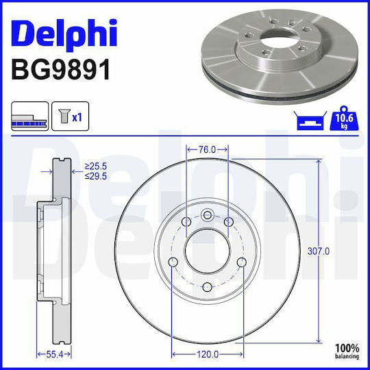 Delphi Σετ Δισκόπλακες Εμπρός για Mercedes-Benz V Volkswagen Touareg / Transporter