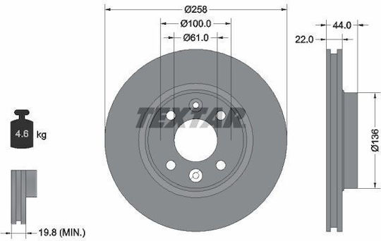 Textar Δισκόπλακα Εμπρός 1τμχ για Dacia Logan Mercedes-Benz V Renault Clio