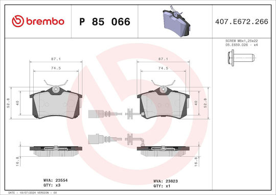 Brembo Brake Pad Rear for Seat Cordoba / Ibiza Skoda Fabia Volkswagen Golf / Lupo / Polo