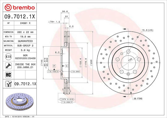 Skoda Octavia Combi 1u5 Brembo 09.7012.1x Brake Disc