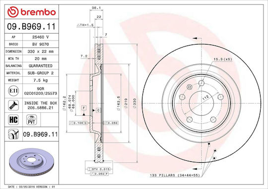 Audi A5 Cabriolet 8f7 Brake Disc Brembo 09b96911