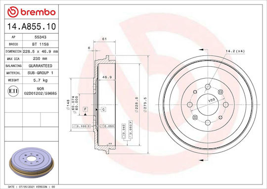 Brake Drum Fiat Punto Evo 199 Brembo 14a85510