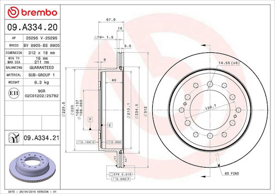 Toyota Land Cruiser 150 Kdj15 Grj15 Brembo 09a33421 Brake Disc