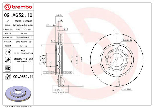 Disc de frână Audi A3 8l1 Brembo 09a65211