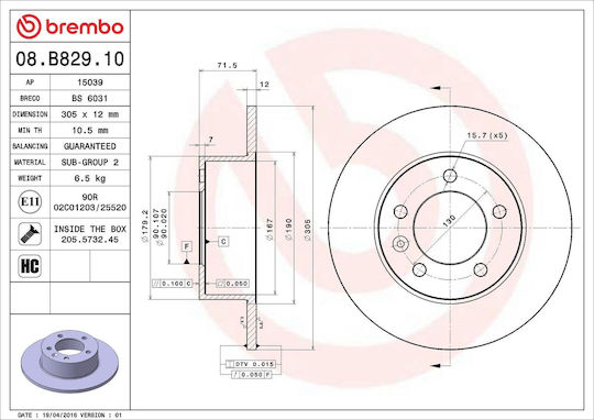 Opel Movano B Bus Brake Disc Brembo 08b82910