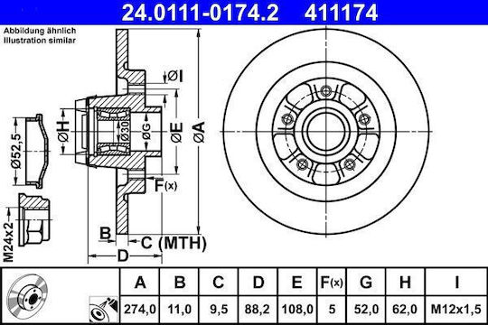 Renault Kangoo Grand Kangoo Kw0 1 Ate 24011101742 Brake Disc