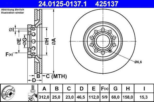 Brake Disc Audi A4 8e2 B6 Ate 24012501371