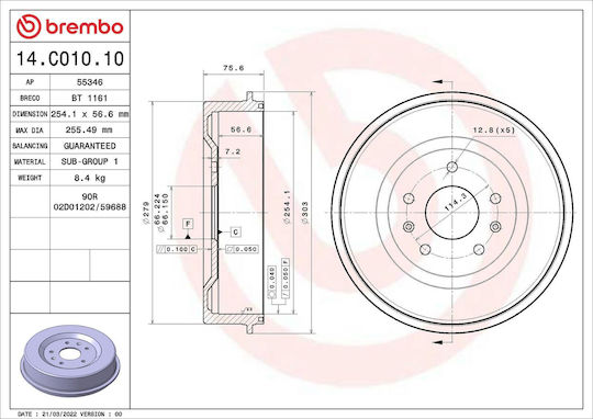 Land Rover Freelander Ln Brembo 14c01010 Brake Drum