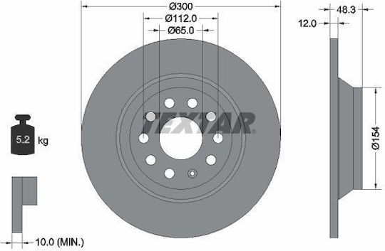 Textar Rear Right and Left Brake Disc for Audi A3 Q3 TT Seat Alhambra Tarraco Skoda Kodiaq Superb Volkswagen Arteon 300mm 48.3mm 12mm