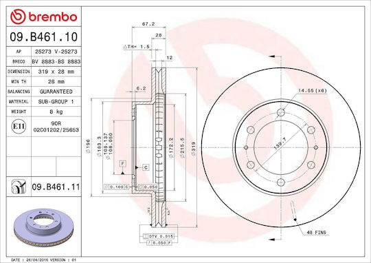 Disc de frână Brembo Toyota Land Cruiser Lj12 Kzj12 Trj12 Kdj12 Grj12 09b46111