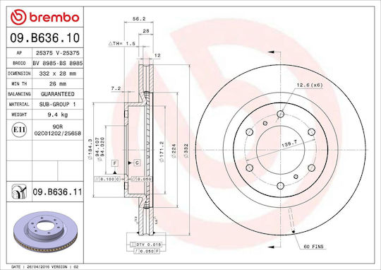 Disc de frână Brembo Mitsubishi Pajero IV V8 W V9 W 09b63611