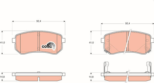 Trw Rear Brake Pads Set Hyundai I10 Kia Picanto 1.0-1.2 Height 41mm Width 92.4mm Thickness 14.8mm Wear Sensor Yes