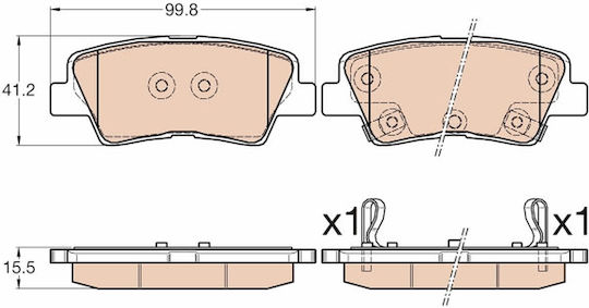 TRW Rear Disc Brake Pads Set Hyundai Accent IV Elantra V I30 1.6-2.0 09.10 Height 41.2mm Width 99.8mm Thickness 15.5mm