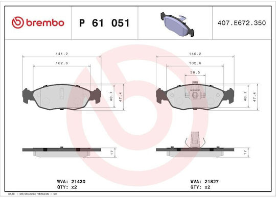 Brembo Brake Pad Front 4pcs for Citroen Saxo / Xsara