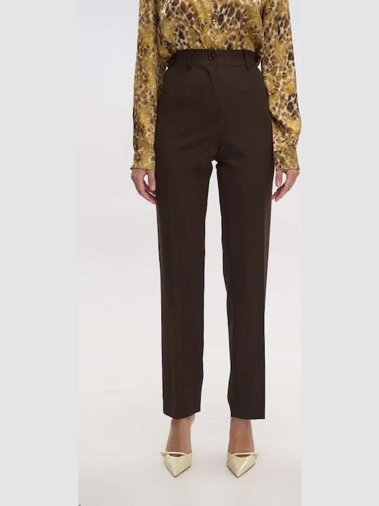 Dama Talie înaltă Tesatura Pantaloni cu Elastic cu Croială Normală Brown