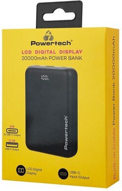 Powertech PT-1503 Power Bank 20000mAh 22.5W με Θύρα USB-A και 2 Θύρες USB-C Power Delivery / Quick Charge 4.0 Μαύρο