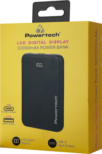 Powertech PT-1502 Power Bank 10000mAh 22.5W с USB-A порт и 2 USB-C порта Power Delivery / Бързо зареждане 4.0 Черен