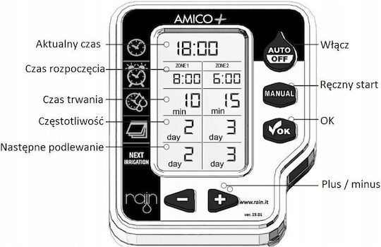 Rain Amico+ Battery Faucet Irrigation Programmer 1 Output