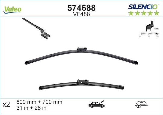 Valeo Silencio Xtrm Set of 2 Front Wiper Blades 800/700mm Citroen C4 Spacetourer Grand C4 Spacetourer; Opel Zafira C; Peugeot 3008 3008 I 5008 5008 I 06.09