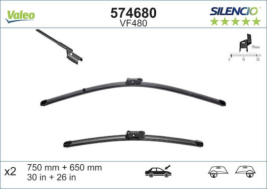 Valeo Silencio X.trm Front Set Car Wiper Blades 750mm Passenger Wiper Length 650mm