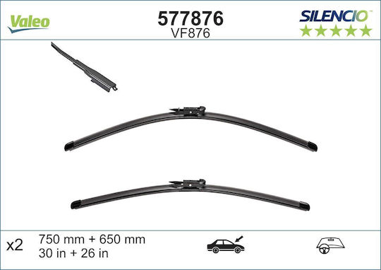 Valeo Jointless Wiper Blade Front Spoiler 750/650mm Silencio Xtrm 2pcs Ford B-max 10.12